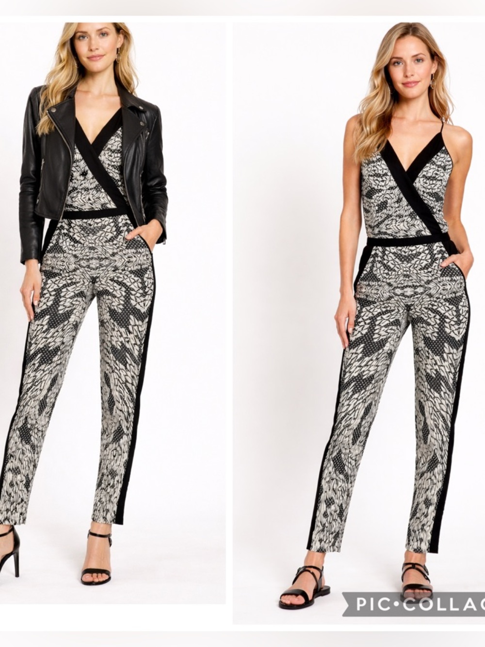 DVF Diane von Furstenberg Shany Silk Wrap Jumpsuit Tapered Leg Panther Lace 4